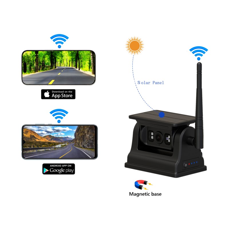 Android iOS жүйесіне арналған 1080P WiFi сымсыз артқы көрініс камерасы күн батареясымен зарядталатын және магниттік қондырғысы бар