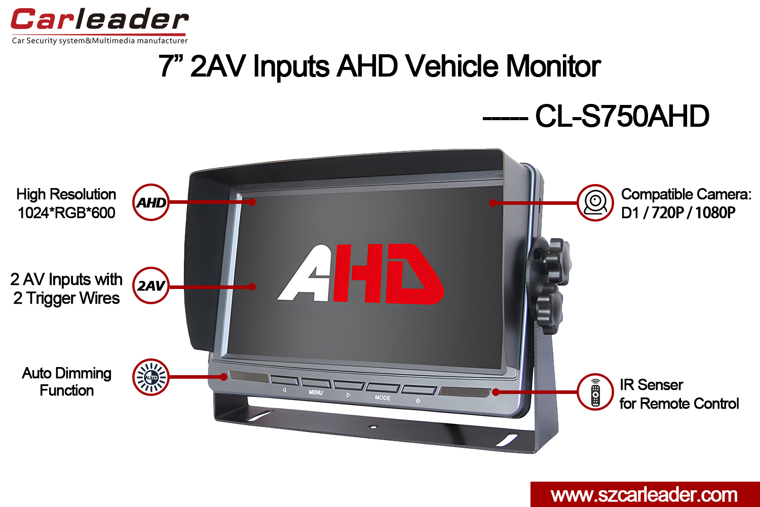 Жүк көлігіне арналған 7 дюймдік 2AV AHD кері монитор