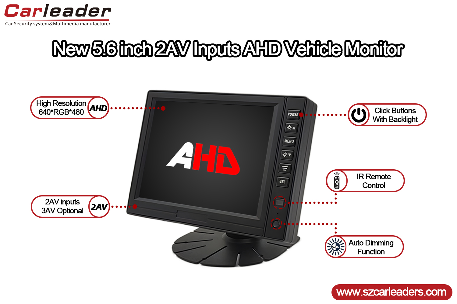 5 дюймдік TFT LCD сандық панелі AHD мониторы
