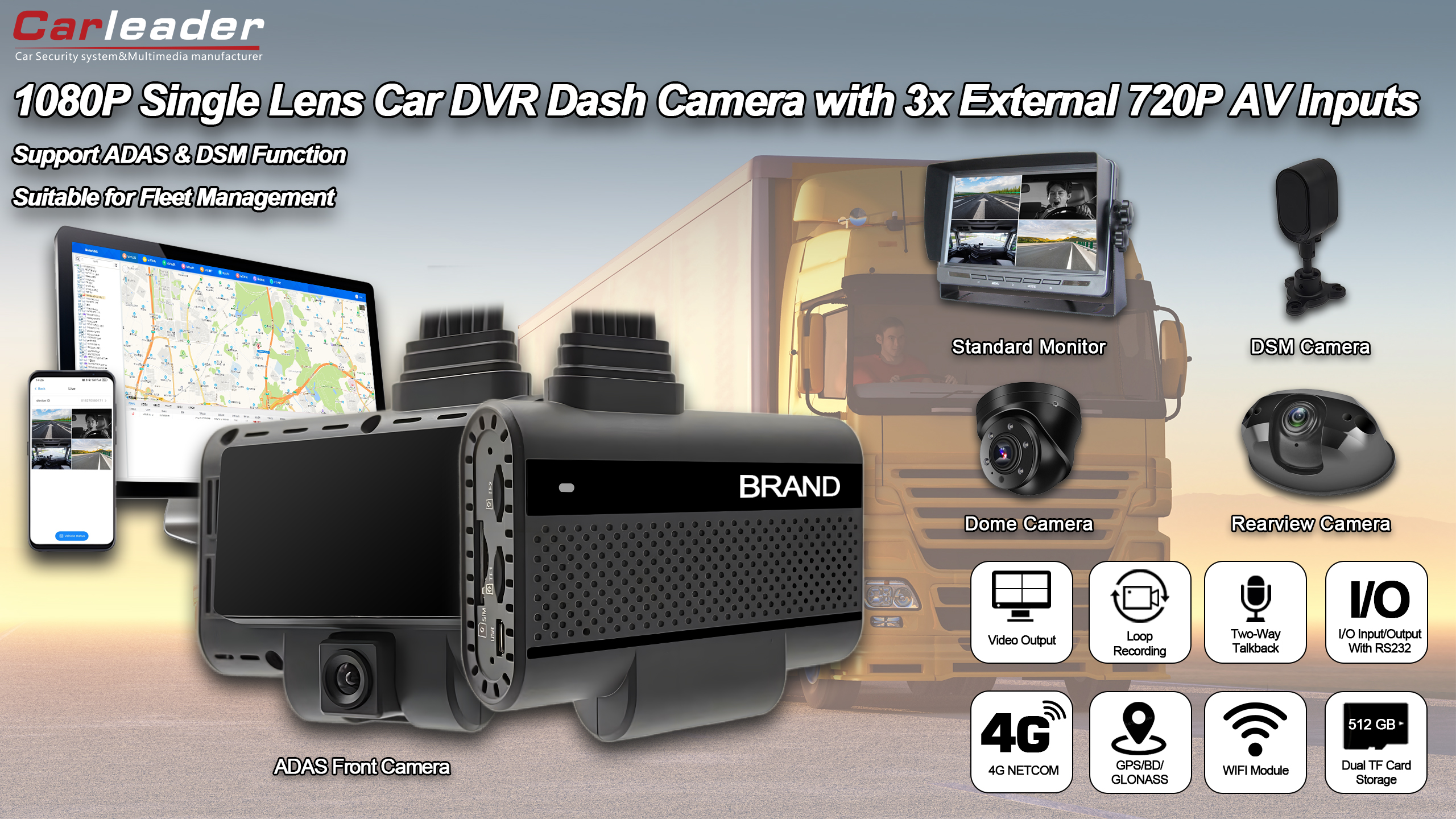 Carleader 4Ch DVR AI DASH AI DASH Камера жүйесі Флотты басқаруға арналған камера жүйесі